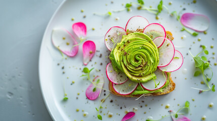 Artistic Avocado Rose Toast with Radish Petals