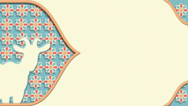animated moved pattern arabic and goat with space for text, background ied ul adha