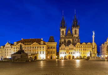 Fototapeta premium Church of the Mother of God before Týn on the old town square in the night, Prague, Czech Republic