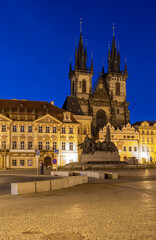 Fototapeta premium Church of the Mother of God before Týn on the old town square in the night, Prague, Czech Republic