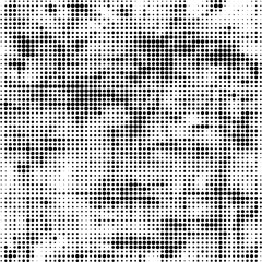 Halftone faded gradient texture. Grunge halftone grit background. White and black sand noise wallpaper. Retro pixilated vector backdrop