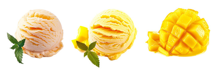 set of mango ice cream, isolated on transparent background