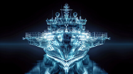 X-ray vision of a military ship illuminating the dark seas.