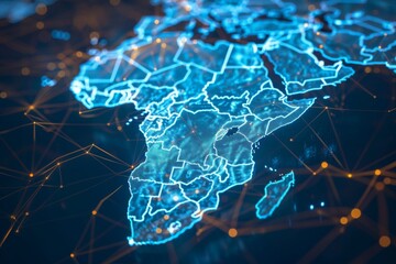 Digital Map of Africa Network Connection created with Generative AI