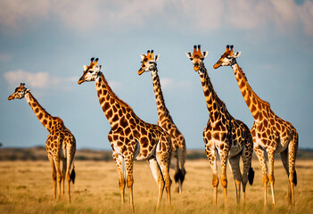 Obraz premium Close-up with a group of giraffes in the savannah