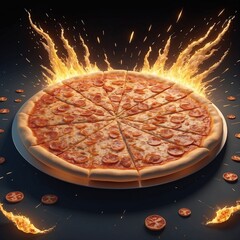 Free New Pizza with smoke on black texture pizza coming out of the oven with blurred background 