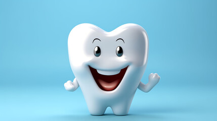 illustration of cute tooth and hands dental mascot character in the blue background AI Generated