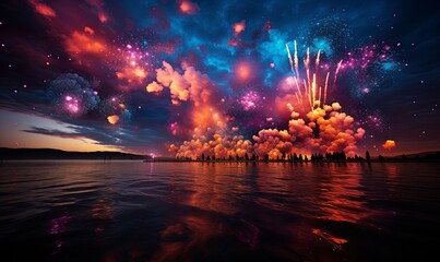 Vibrant Sky With Bursting Fireworks
