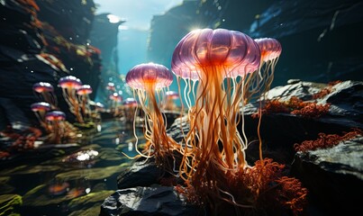 Group of Jellyfish Floating in Ocean