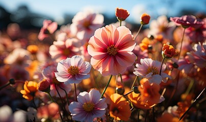 Field Abloom With Pink and Yellow Flowers