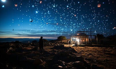 Man Standing on Dirt Field Under Star-Filled Sky