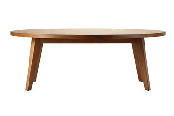 An oval, mid-century modern coffee table with tapered legs and a warm wood finish. Perfect for living rooms, offices, or waiting areas