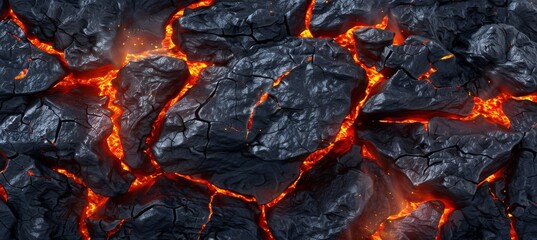 close-up shot showcases a fiery scene with rocks and lava actively flowing backdrop