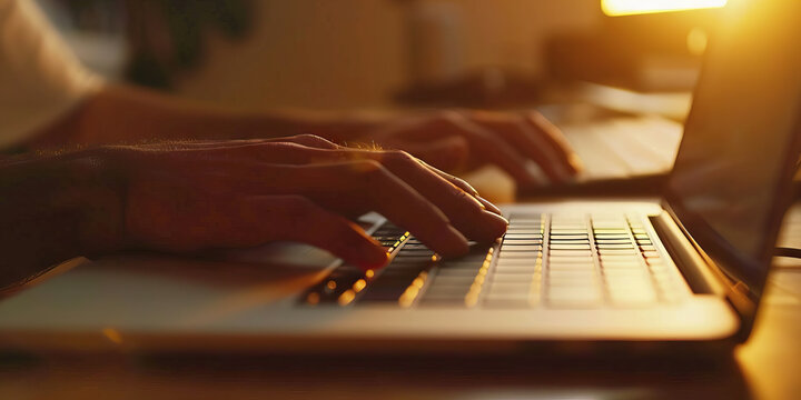 A blogger types away at their keyboard, crafting an engaging post about the latest industry trends and developments