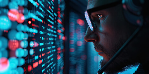 A cybersecurity expert vigilantly monitors networks, their keen eye spotting potential threats amidst a sea of ones and zeros