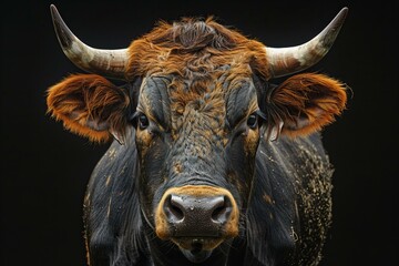 Bull horns, bull head, bull head with antlers, bull head on a black background