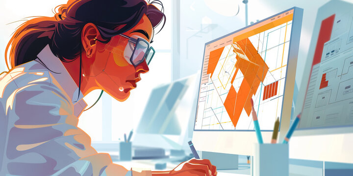 An engineer designs a revolutionary new product, their mind racing with ideas and innovative solutions