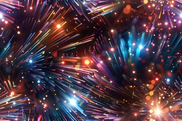 Obraz premium Abstract background with glowing lines and light orbs in a vibrant color palette.