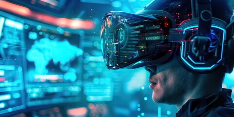 A gamer dominates the digital battlefield, their reflexes honed by hours of practice as they navigate through a futuristic virtual world