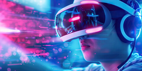 A gamer dominates the digital battlefield, their reflexes honed by hours of practice as they navigate through a futuristic virtual world