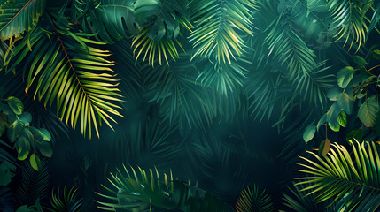 Dark green tropical leaves background