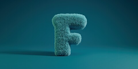 Fur letter F, 3D alphabet. Hair fluffy english font for kids education. Creative typographic element . AI generated