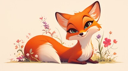 Create a charming cartoon illustration of a sleek and beautiful fox