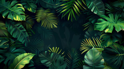 Dark green tropical leaves background