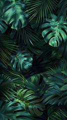 Dark green tropical leaves background