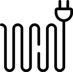 Simplistic vector icon of an electrical power cable with plug in a black and white design