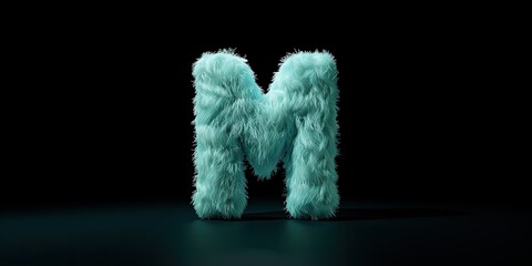 Fur letter M, 3D alphabet. Hair fluffy english font for kids education. Creative typographic element . AI generated