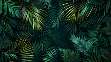 Dark green tropical leaves background