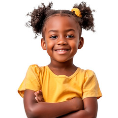 An cute little african girl. Isolated on transparent background.