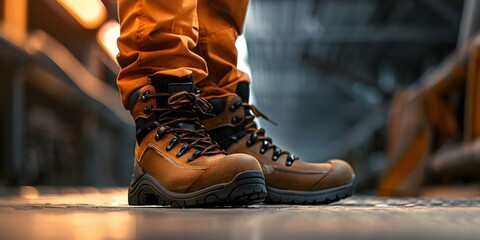 Focus on Retail Security Guard Boots: Emphasizing Readiness and Visibility. Concept Retail Security, Guard Boots, Readiness, Visibility