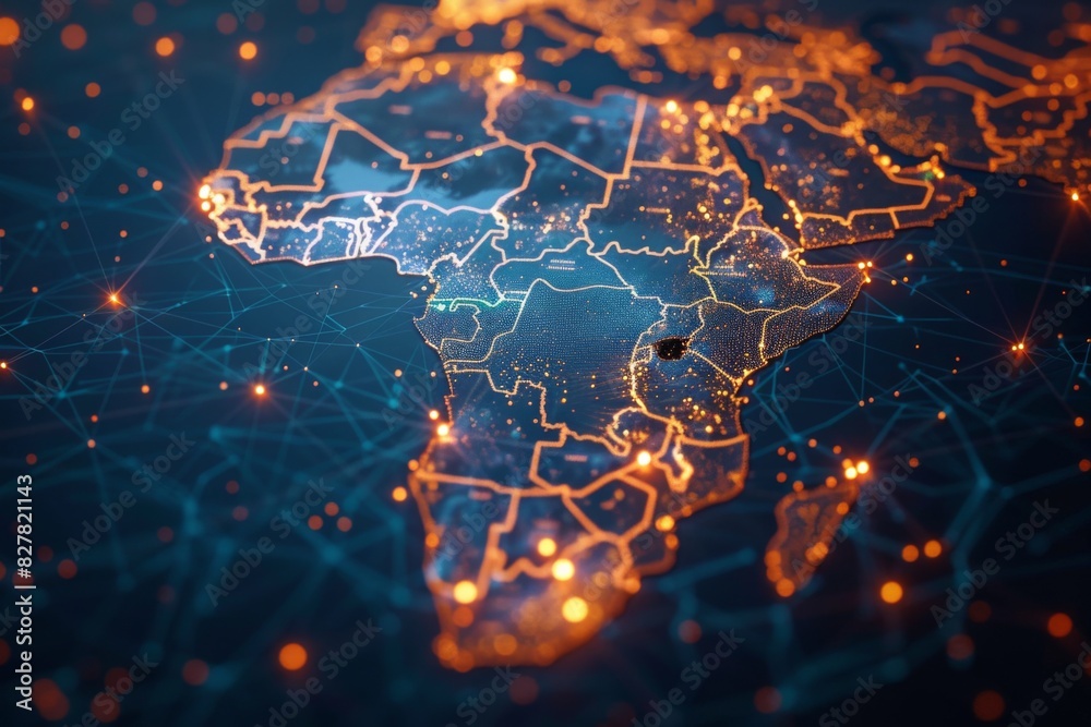 Wall mural digital map of africa network connection created with generative ai
