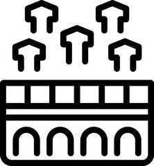 Simplified black and white icon of the colosseum with arrows indicating elevation