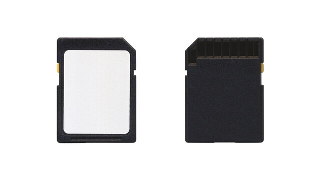 Set of black SD Disk Mockup, isolated memory cards in transparent background