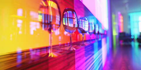 Naklejka premium A holographic display device emits a vivid array of colors, reflecting the room's decor