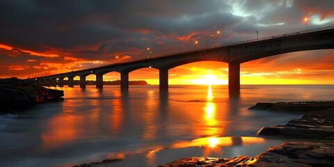 Sunset at Sea Cliff Bridge: Car Lights Along Sydney's Pacific Coast. Concept Sunset, Sea Cliff...