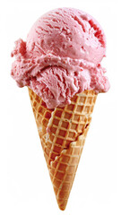 Black currant ice cream in a waffle cone isolated on a white background