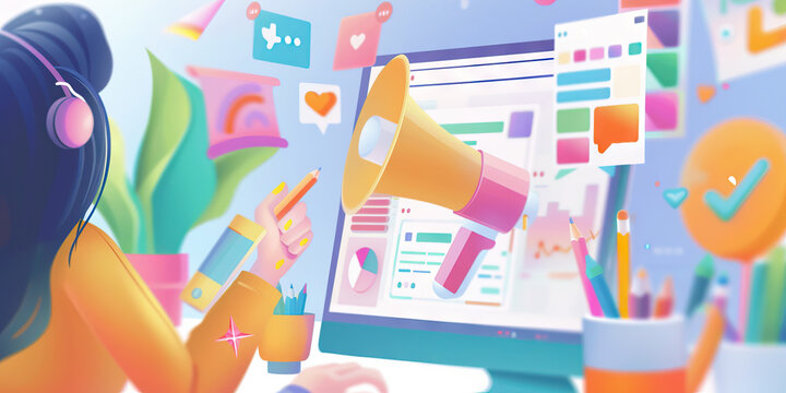 A social media manager strategizes their latest campaign, ensuring maximum engagement and brand exposure