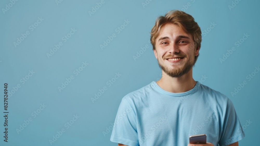 Wall mural The smiling man with phone