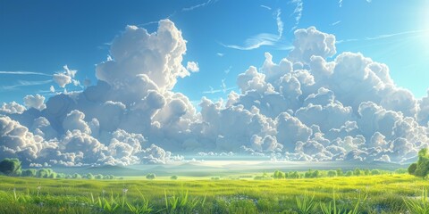 Obraz premium Captivating Prairie Landscape with Azure Skies and Fluffy Clouds