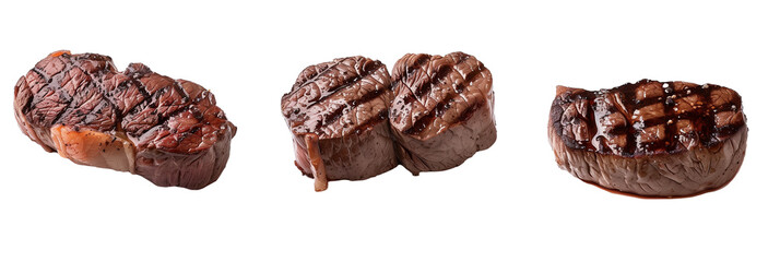 Obraz premium set of steaks, including ribeye and filet, isolated on transparent background