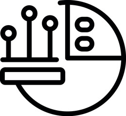 Black and white vector of a stylized tech symbol merging electronic circuit and analytics