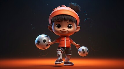 Naklejka premium photo of a D character balancing a soccer ball on one foot and holding a basketball