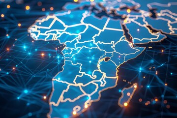 Digital Map of Africa Network Connection created with Generative AI