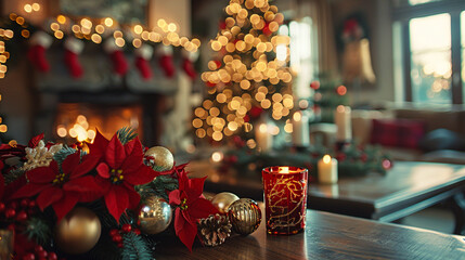 Lovely Christmas table arrangement in the room.