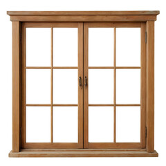 
A classic wooden window frame with two sashes and multiple panes, ideal for showcasing home decor, architecture, or renovation projects