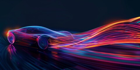 Abstract background. Multicolored gradient lines in the shape of a car, ideal for futuristic designs and technology themes.